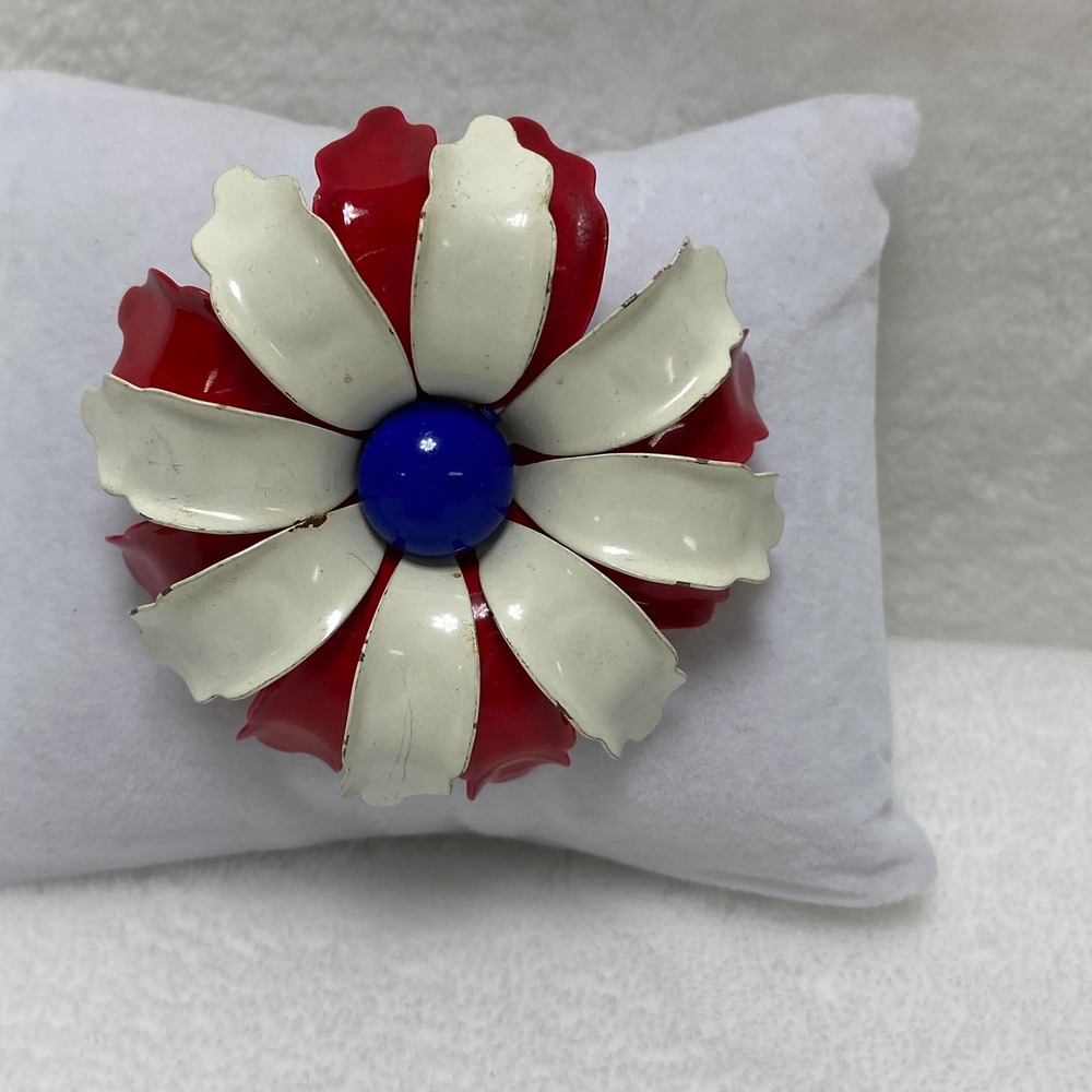 Red White‎ Blue Flower Brooch Pin Enamel Patriotic Flower Jewelry Mature